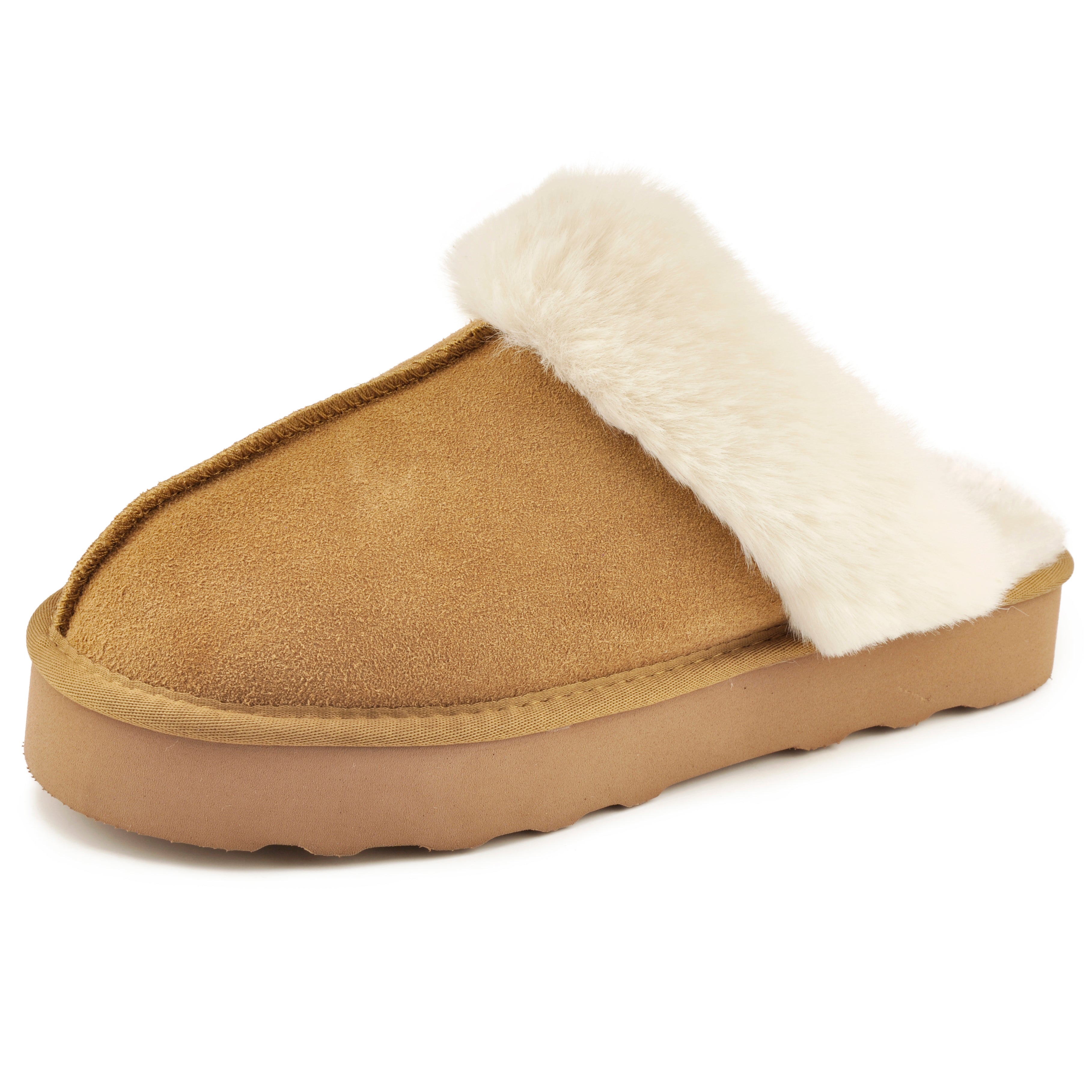 Amber Women s Winter Fur Slippers Genuine Suede Fluffy Faux Fur