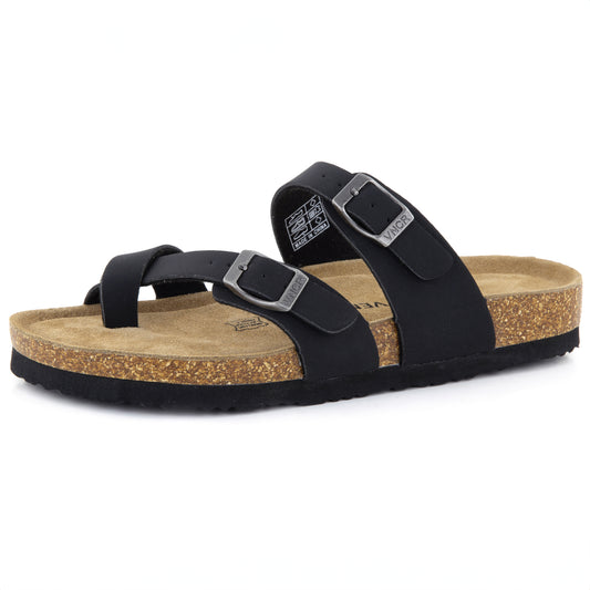 Arena Women's Cork Footbed Sandals Summer Comfortable Cushioned Slide Flat Thong Slip-on Black - Venecore