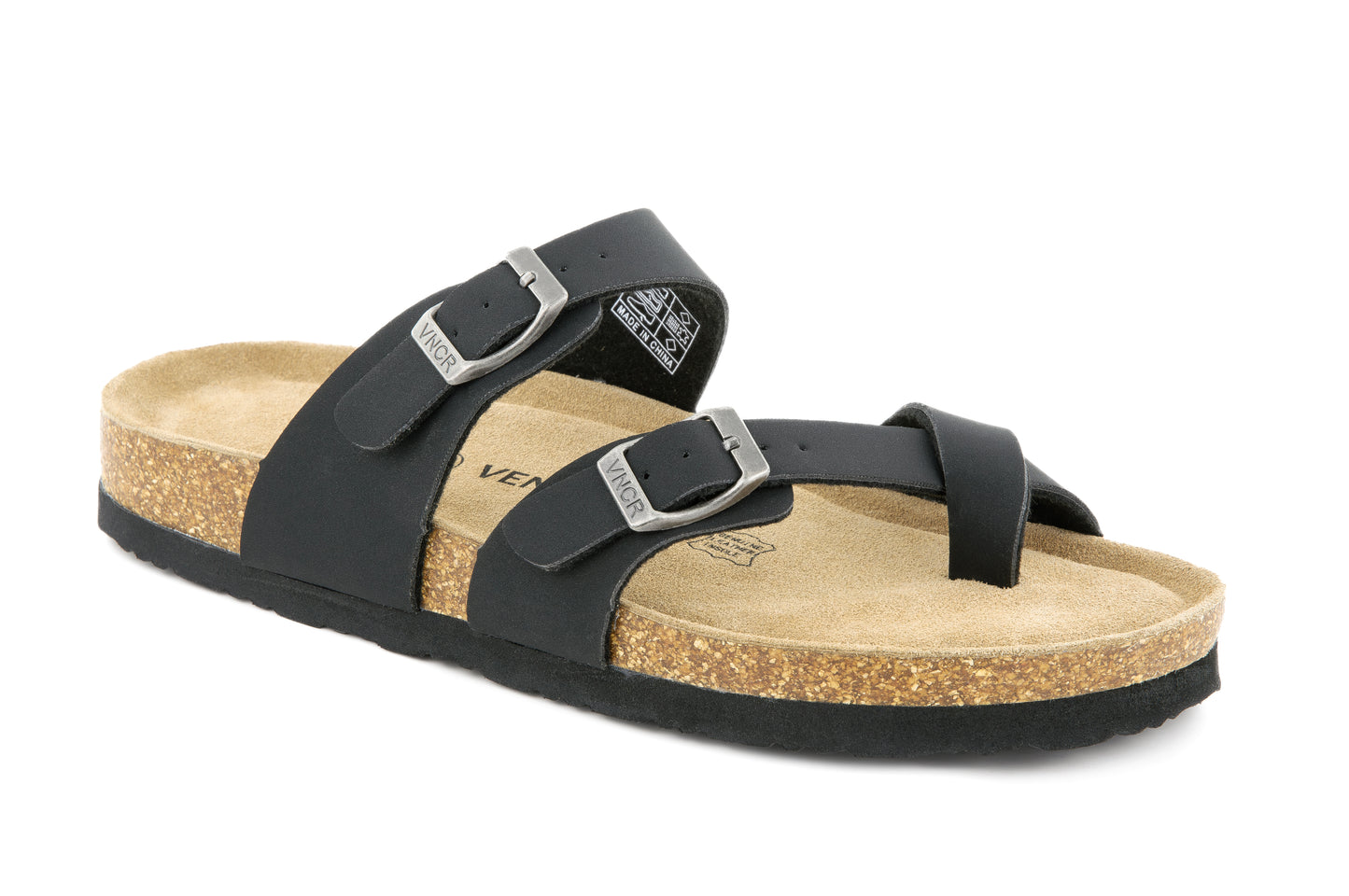 Arena Women's Cork Footbed Sandals Summer Comfortable Cushioned Slide Flat Thong Slip-on Black - Venecore