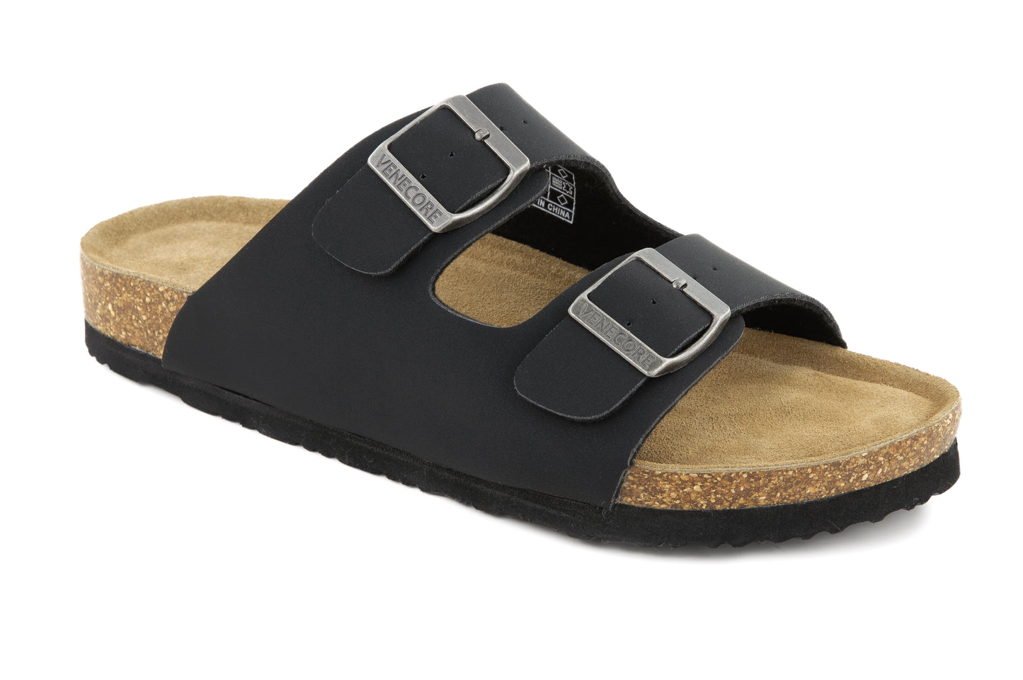 Verano Women's Cork Footbed Sandals Summer Comfortable Cushioned Slide Flat Slip-on Black - Venecore