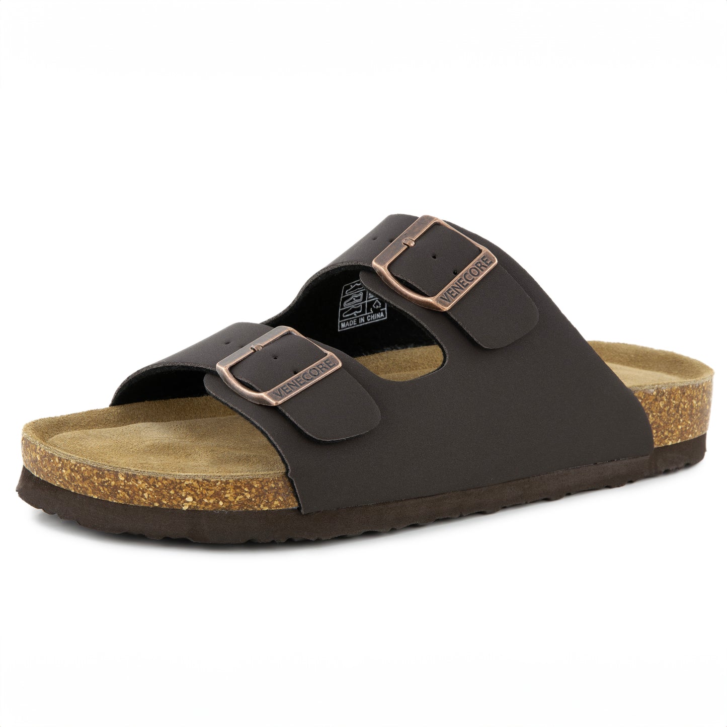 Verano Women's Cork Footbed Sandals Summer Comfortable Cushioned Slide Flat Slip-on Brown - Venecore