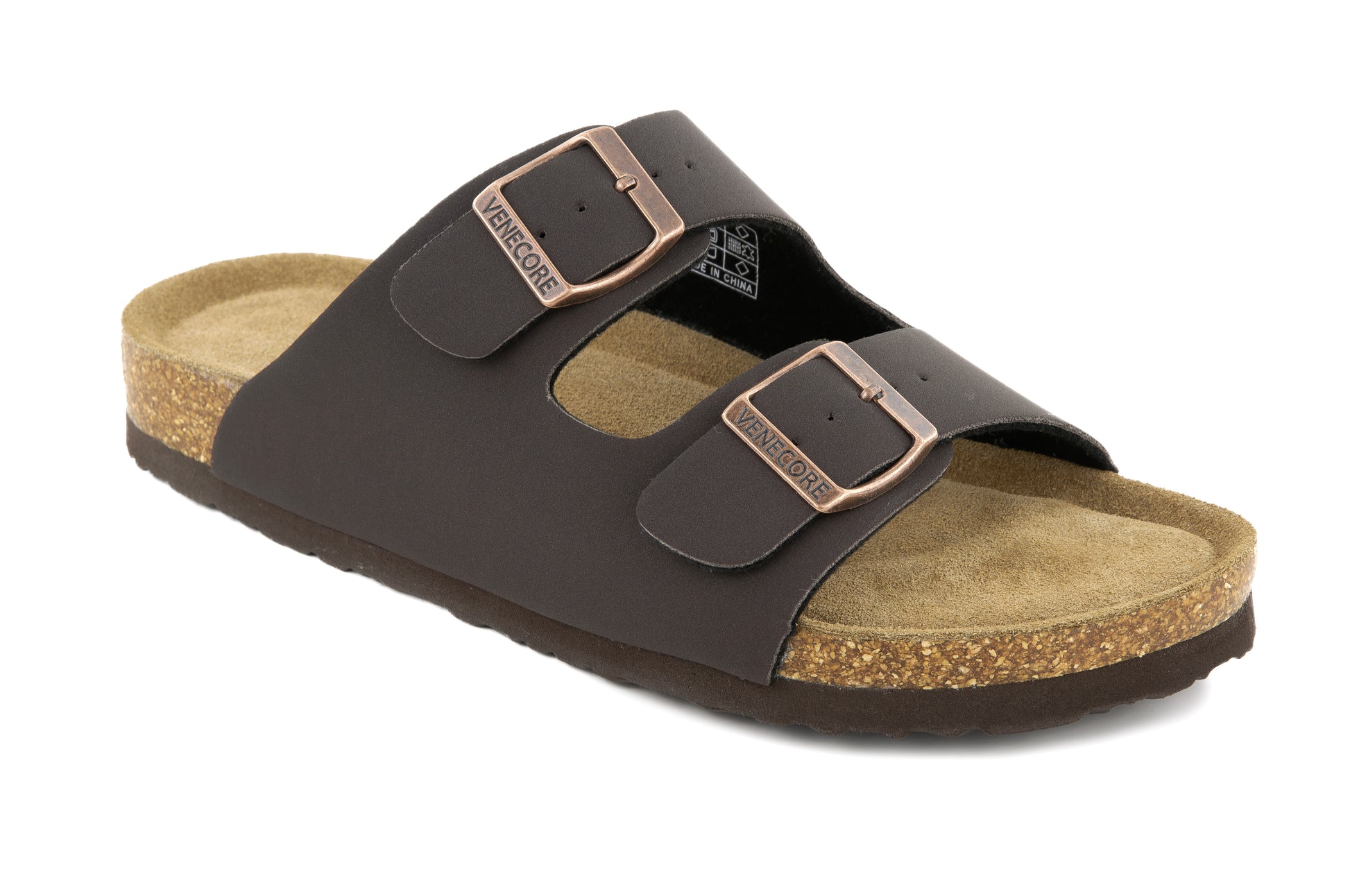 Verano Women's Cork Footbed Sandals Summer Comfortable Cushioned Slide Flat Slip-on Brown - Venecore