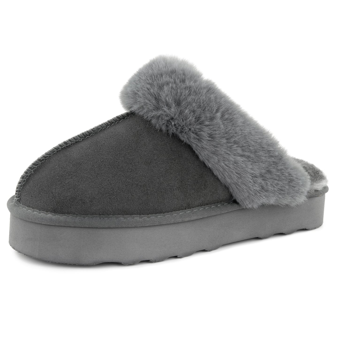 Amber Women's Winter Fur Slippers Genuine Suede Fluffy Faux Fur Memory Foam Cushion, Indoor and Outdoor