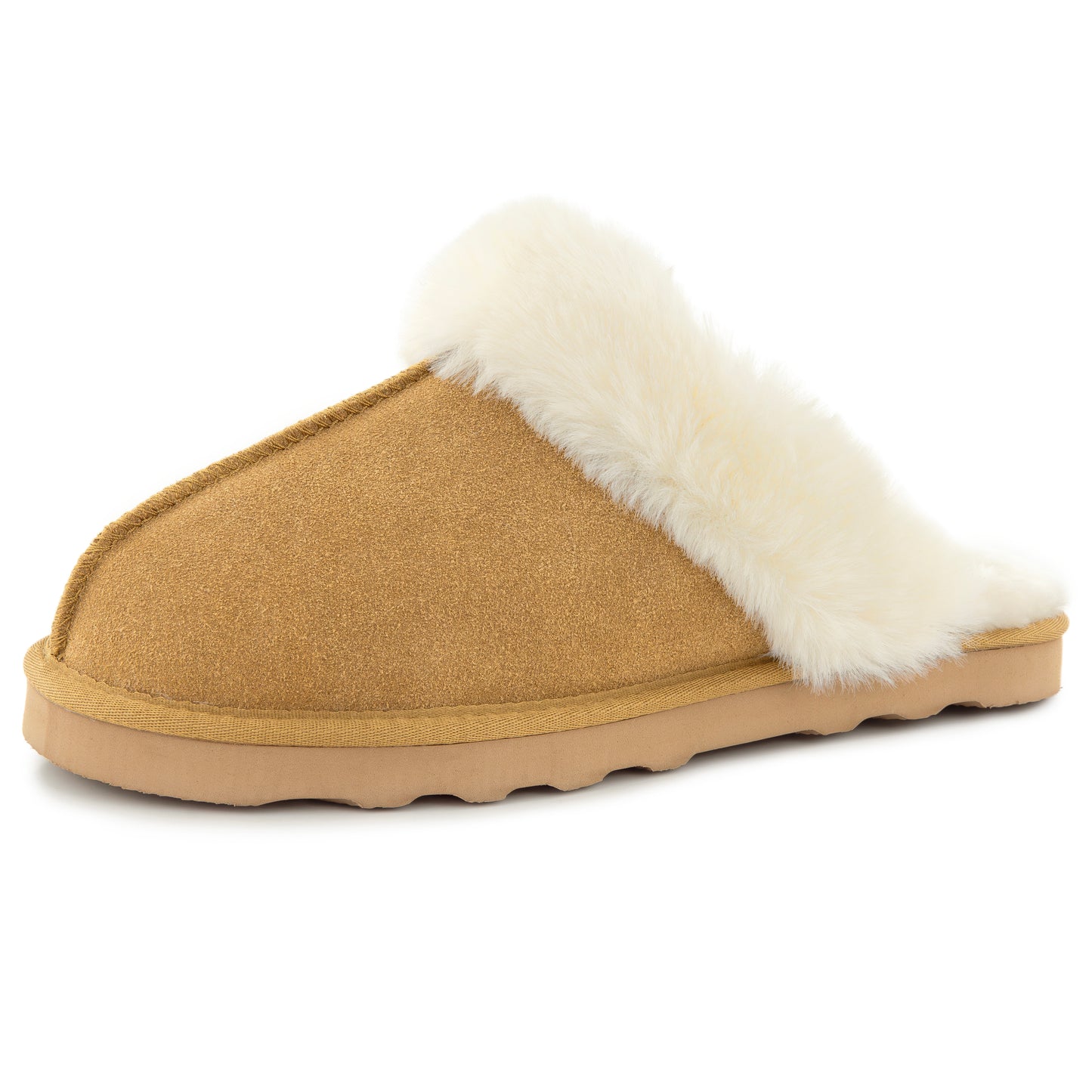 Emma Women's Winter Fur Slippers Genuine Suede Fluffy Faux Fur Memory Foam Cushion, Indoor and Outdoor