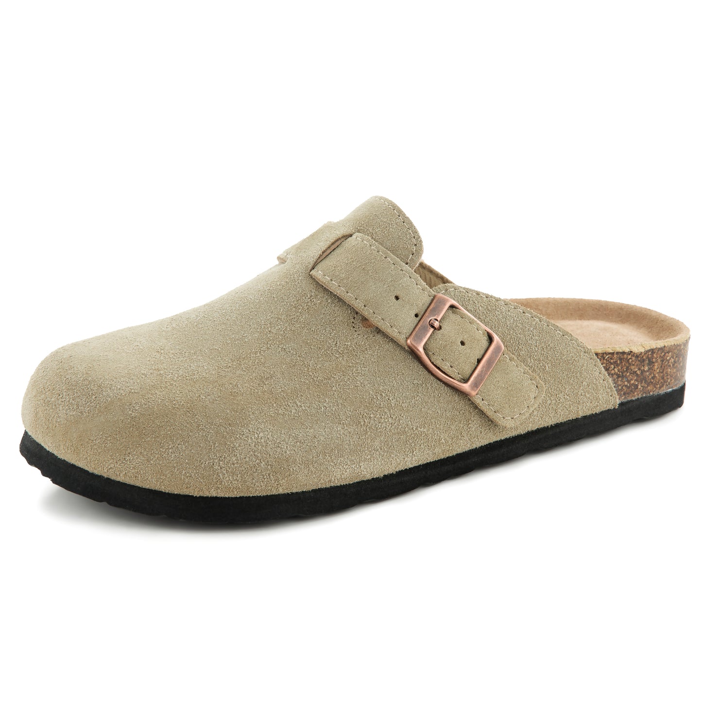 Luna Women's Cork Footbed Clogs Genuine Soft Suede Fuzzy Mule Slide